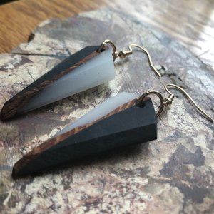 Black and White Resin and Wood Earrings